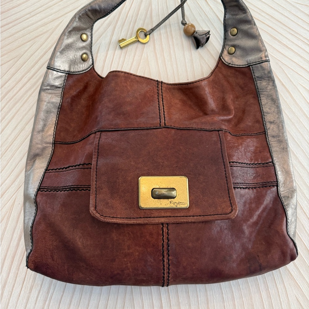 Fossil Two-Tone Leather Hobo Bag Y2K